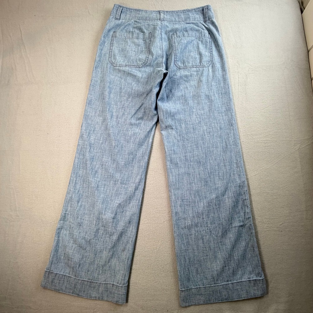 Gap Light Blue Chambray Cotton Trousers Wide Leg Pants 30 Capsule Wardrobe Boho - Picture 4 of 10